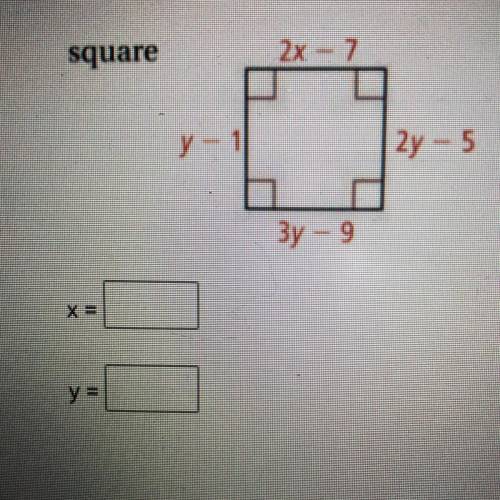 Find x and y of the square