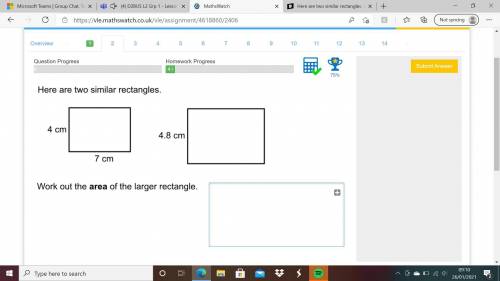 Here are two similar rectangles find the area of the largest one