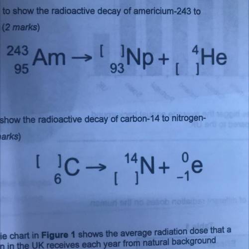 Complete the equation to show the radioactive decay of americium-243 to neptunium-239