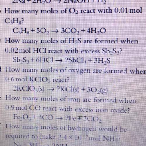 How many moles of O2 react with 0.01 mol C3H8? C3H8+502—>3CO2+4H2O
