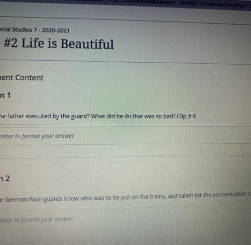 (ZOOM IN TO SEE THE QUESTION)! Life is beautiful quiz
