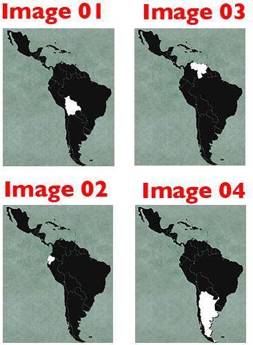 Match the map with the correct selected country.

Image 01 A) Ecuador
Image 02 B) Bolivia
Image 03