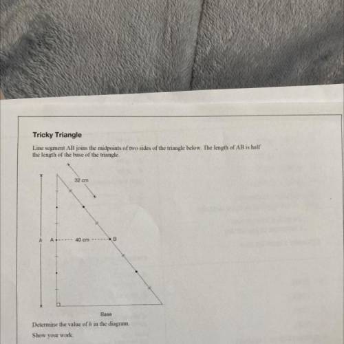 Tricky Triangle

Line segment AB joins the midpoints of two sides of the triangl