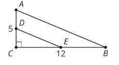 In right triangle ABC, AC=5 and BC=12. A new triangle DEC is formed by connecting the midpoints of