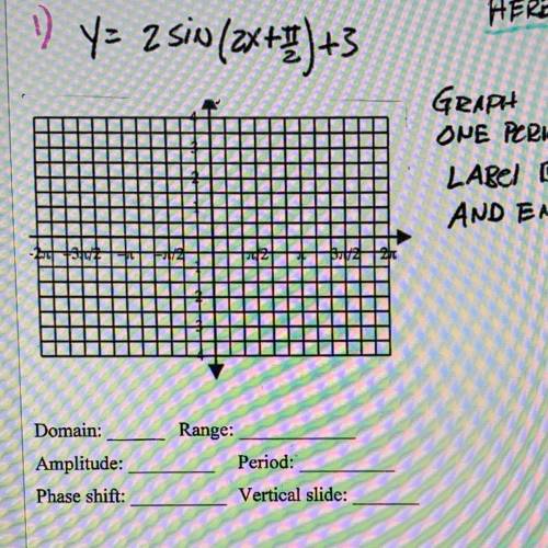 Y= 2 sin(2x+pi/2) +3 
Graph one period label beginning and end
