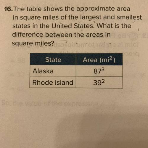 The table shows the approximate area

in square miles of the largest and smallest
states in the Un