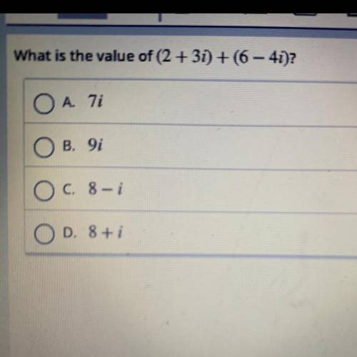What is the value of (2 + 3i) + (6 - 4i)?