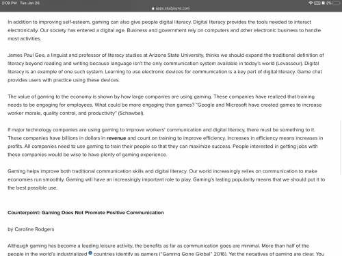 1. What is the author’s view of gaming in the Point essay? Cite specific evidence from the essay to