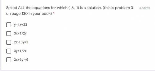 Select ALL the equations for which (-6,-1) is a solution.