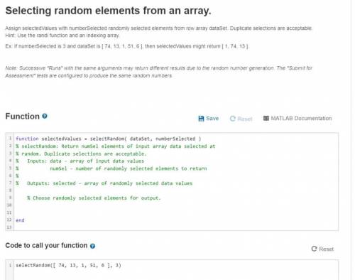 Selecting random elements from an array.

Assign selectedValues with numberSelected randomly selec