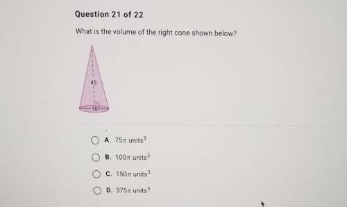 What is the volume of the right cone shown below?