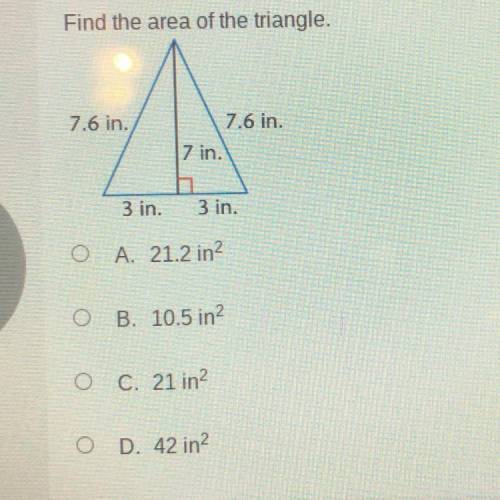 Find the area of the triangle.

12.8 mm
28.3 mm
A. 362.24 mm2
B. 20.55 mm2
C. 181.12 mm
D. 41.1 mm