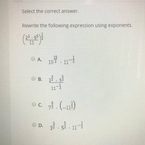 Select the correct answer. Rewrite the following expression using exponents.