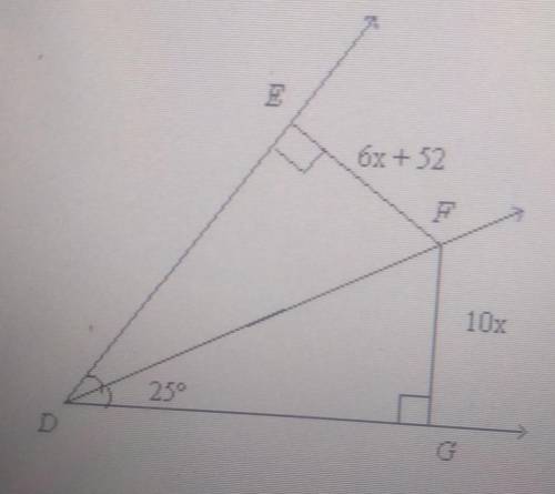 Df bisects ZEDG. Find the value of x. The diagram is not to scale

A 25B 4/13 C13 D130