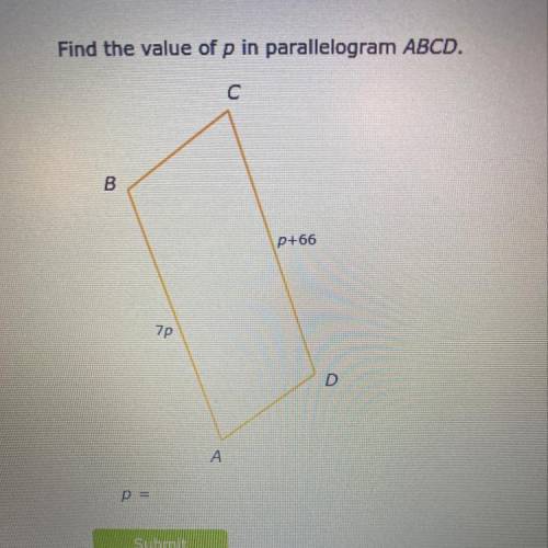 Find the value of p in parallelogram