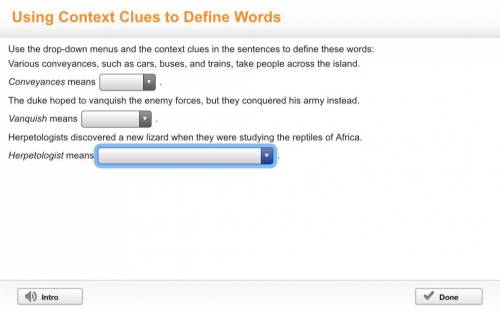 Use the drop-down menus and the context clues in the sentences to define these words:

Various con