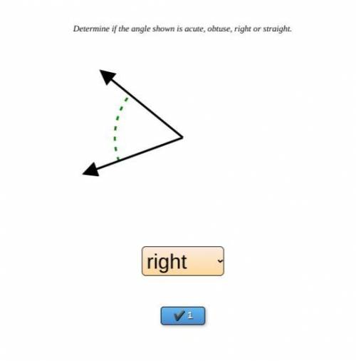 Determine whether the angle shown is acute, obtuse, right or straight.