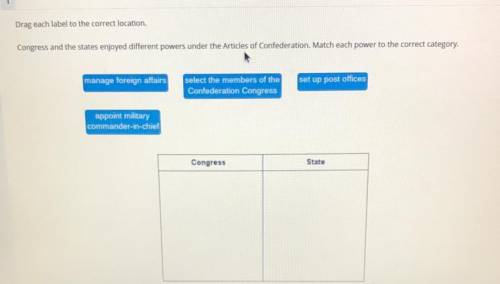 Congress and the states enjoyed different powers under the Articles of Confederation. Match each po