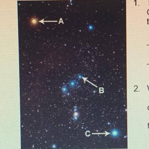 HELP ME PLEASE: The image at the left shows three stars in the constellation Orion: Betelgeuse (A),
