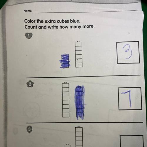 Name:

Color the extra cubes blue.
Count and write how many more.
34
Chapter 9
Lesson 3
Day 2
Extr