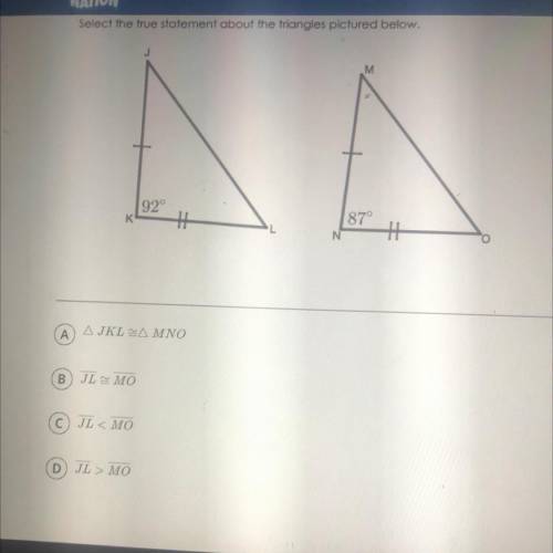 PLZ HELP URGENT. Select the true statement about the triangles pictured below.