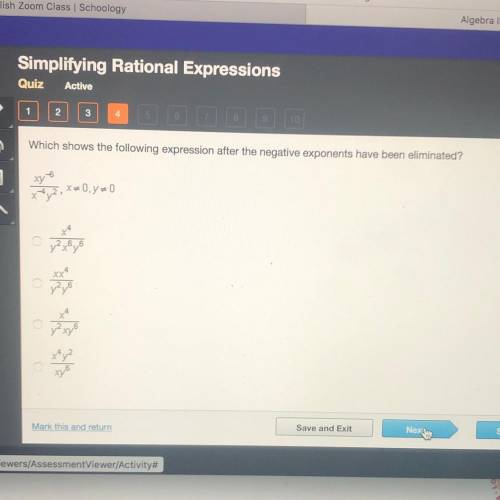 Which shows the following expression after the negative exponents have been eliminated?

**y2, **0