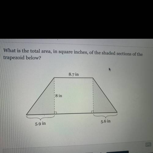 What is the total area, in square inches, of the shaded sections of the trapezoid below?

Help tes