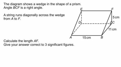 The diagram shows a wedge in the shape of a prism angle BCF is a right angle A string runs diagonal