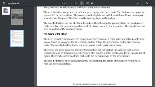 How did the Federalists and the Anti-Federalists feel about the Constitution? Use the information f
