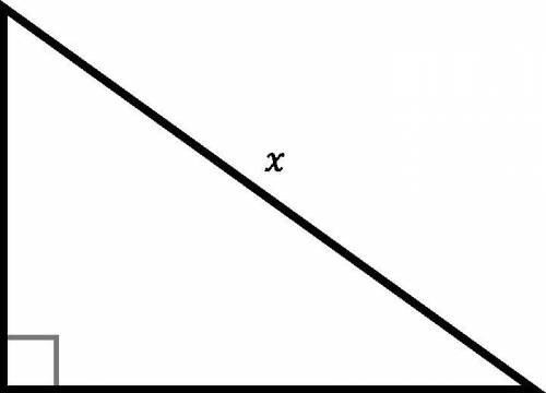 The length of the hypotenuse (x) is an irrational number between 6 and 8. Both legs have measures t