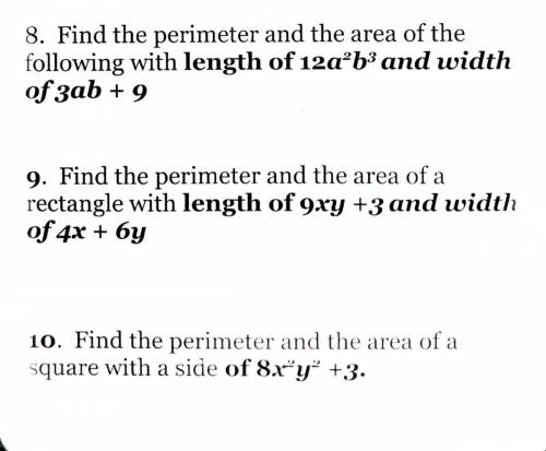 8. Find the perimeter and the area