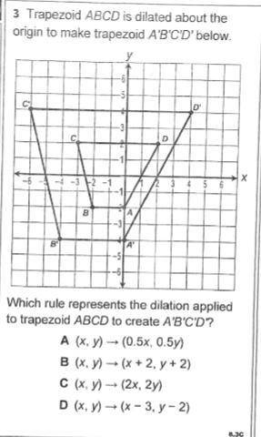 Trapezoid ABCD is dilated about the origin to make trapezoid A'B'C'D' below