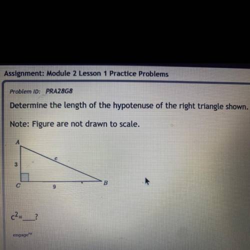 Determine the length of the hypotenuse of the right triangle