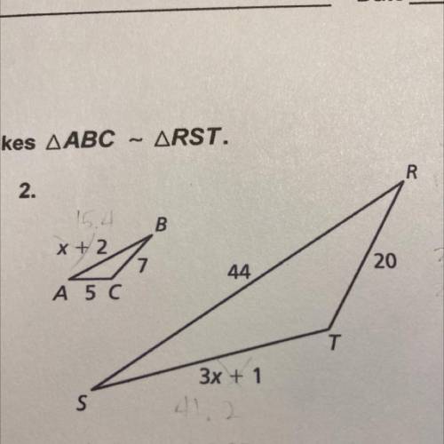 In the problem we’re supposed to find the value of x that makes ABC ~ RST I can’t figure it out can