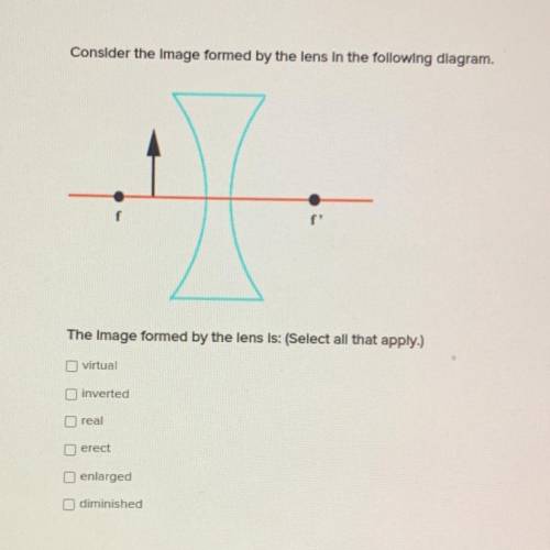 HELP ASAP!!

Consider the Image formed by the lens in the following diagram.
The Image formed by t