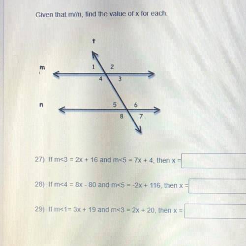 Really need help with this!!
given that m//n find the value of X for each