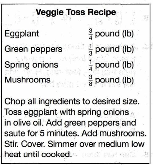 How much more eggplant does the recipe call for than green
peppers and spring onions combined?