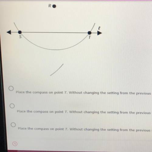 Look at the figure. which step should be taken next to construct a line through point R that is per