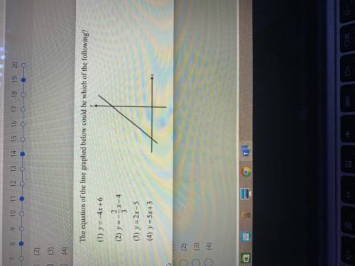 The equation of the line graphed below could be which of the following?
Please help ASAP