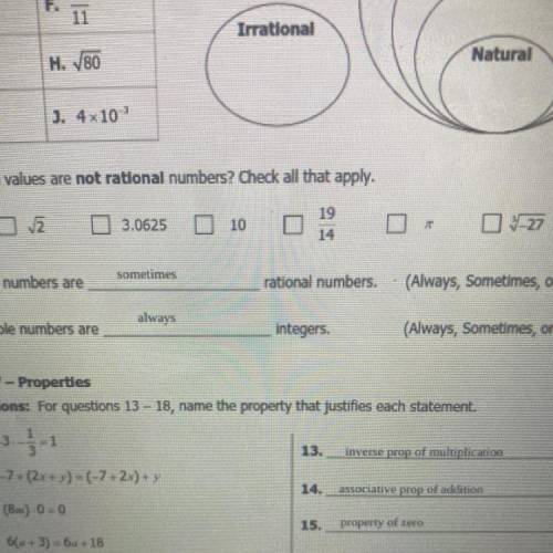 Which values are not rational numbers? pls help
