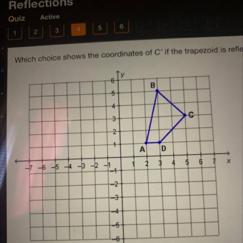 Which choice shows the coordinates of C' if the trapezoid is reflected across the y-axis?