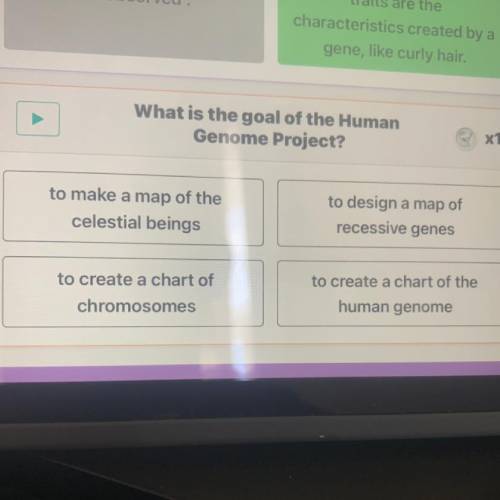 What is the goal of the Human

Genome Project?
1.to make a map of the
celestial beings
2.to design