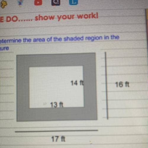 Determine the area of the shaded region in the
figure