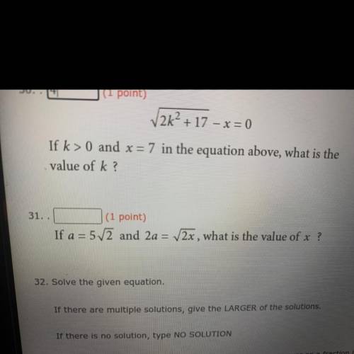 If a = 5/2 and 2a = /2x, what is the value of x ?