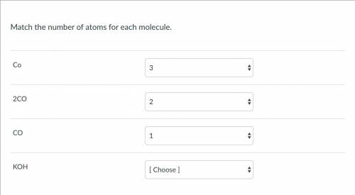 Match the number of atoms for each molecule.