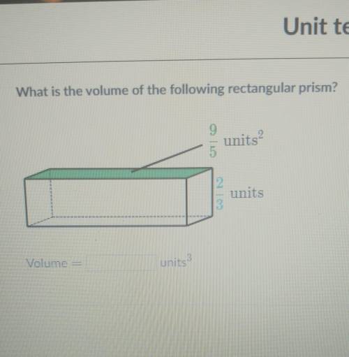 What is the volume of the following rectangular prism? 9/5 units^2 and the 2/3 units^2