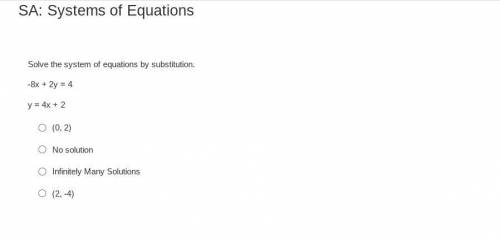 Which of the following is a solution to the equation y = −1/4x + 8
 

(-8, -10)
(10, -8)
(4, 8)
(9,