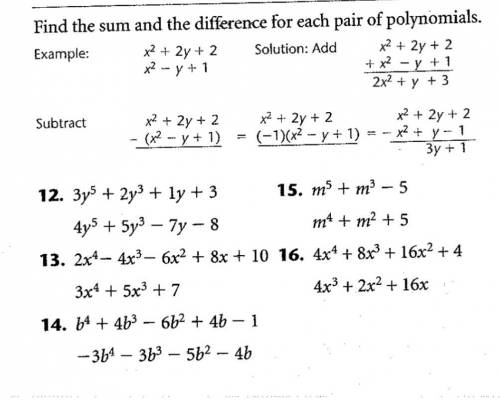 FIND THE SUM AND THE DIFFERENCE FOR EACH PAIR OF POLYNOMIALS please show work