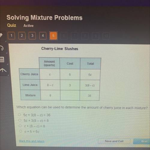 Which equation can be used to determine the amount cherry juice in each mixture?