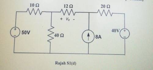 how to make it with one voltage source only using source transformation and find Vx using voltage d